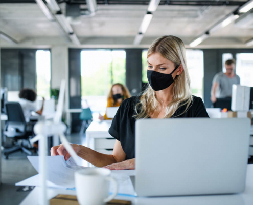 office worker mask after lockdown